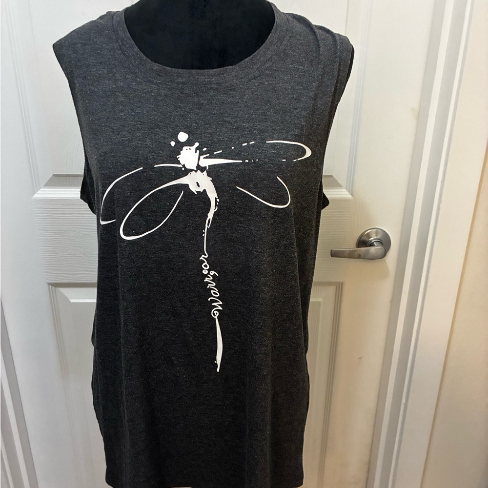 Gray Sleeveless Top with Dragonfly Design